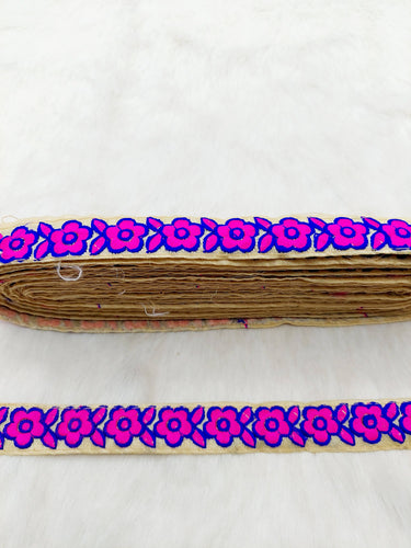 Beige Art Silk Lace Trim in Floral Embroidery, Decorative Trim, Trim By 3 Yards
